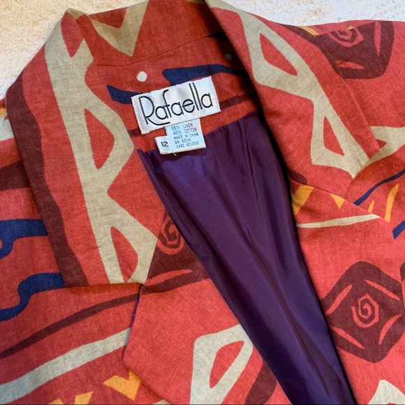 Oversized Vintage 90's Geo Batik Print one-button Linen Blazer 12 - Picture 3 of 9